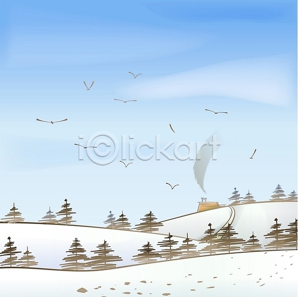 사람없음 EPS 일러스트 겨울 겨울배경 계절 나무 눈(날씨) 백그라운드 사계절 산 야외 연기 자연 조류 주간 주택 풍경(경치) 하늘