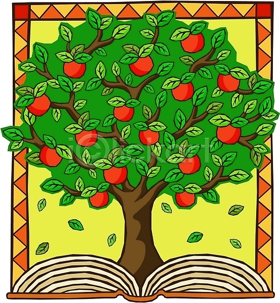 사람없음 EPS 일러스트 과일나무 나무 사과(과일) 사과나무 식물 열매 요리책 책