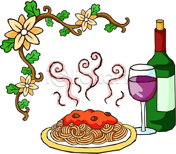 사람없음 EPS 일러스트 꽃 면류 서양음식 스파게티 와인 와인잔 음식 장식 파스타