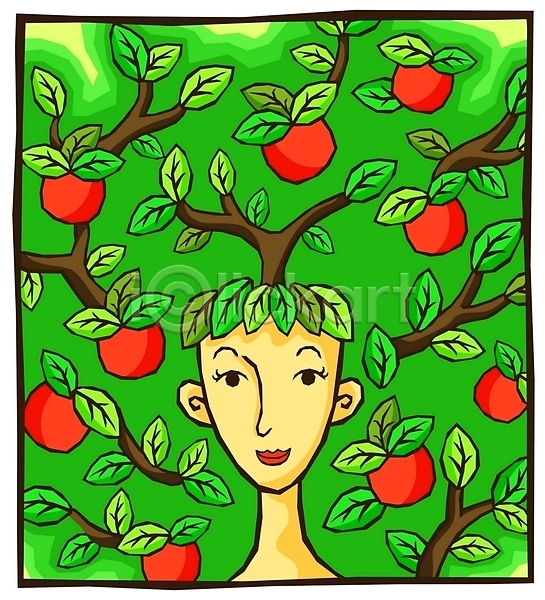 상상 아이디어 EPS 일러스트 가상인물 과일나무 나무 사과(과일) 사과나무 식물 열매