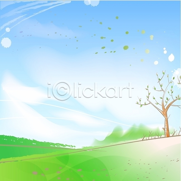 상큼 사람없음 EPS 일러스트 계절 구름(자연) 나무 나뭇잎 바람 백그라운드 봄 봄배경 사계절 식물 야외 자연 주간 초록색 초원(자연) 풍경(경치) 하늘
