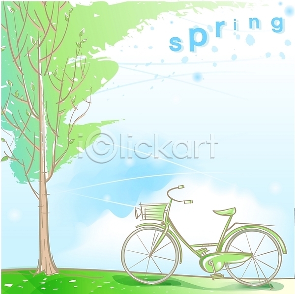 상큼 사람없음 EPS 일러스트 계절 나무 바람 백그라운드 봄 봄배경 사계절 야외 육상교통 자연 자전거 주간 초록색 초원(자연) 풍경(경치) 하늘 한대
