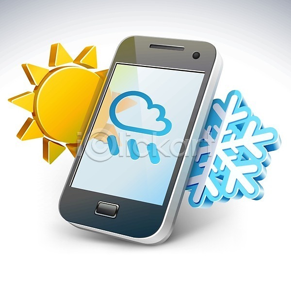 3D EPS 아이콘 옆모습 일러스트 해외이미지 검은색 고립 구름(자연) 그림자 날씨 노란색 눈송이 모바일 스마트폰 스크린 오브젝트 컨셉 태양 파란색 해외202004 핸드폰 흰배경