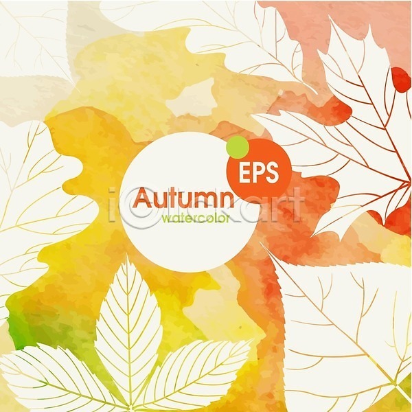 사람없음 EPS 일러스트 해외이미지 가을(계절) 노란색 단풍 백그라운드 빨간색 수채화(물감) 식물 잎 자연 초록색 해외202004