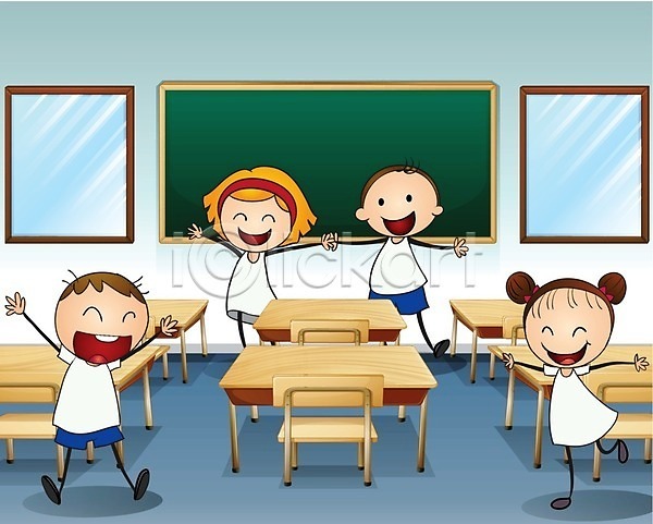 사람 어린이 EPS 일러스트 해외이미지 교실 어린이교육 연습 웃음 응원 의자 책상 탁자 학생 해외202004