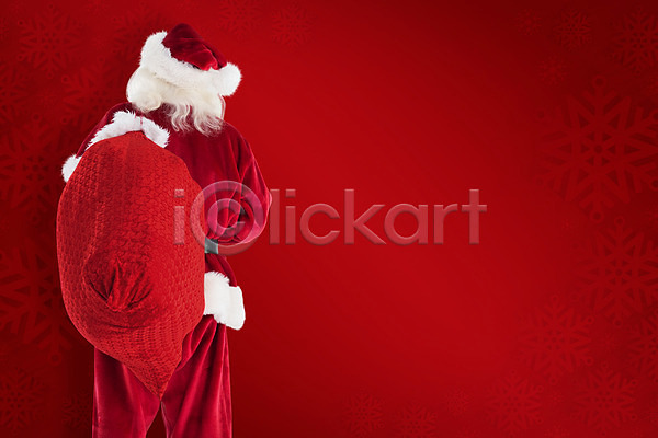 남자 노년 노인남자한명만 한명 JPG 뒷모습 포토 해외이미지 들기 보따리 빨간색 산타클로스 상반신 크리스마스 해외202004