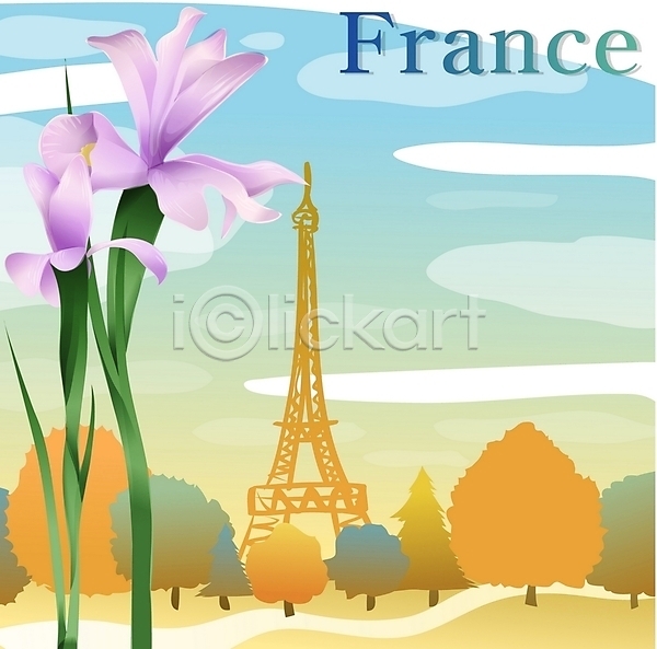사람없음 EPS 일러스트 국화 꽃 나라꽃 보라색 봄꽃 붓꽃 식물 아이리스 야외 에펠탑 여행 자연 주간 컬러 클립아트 프랑스