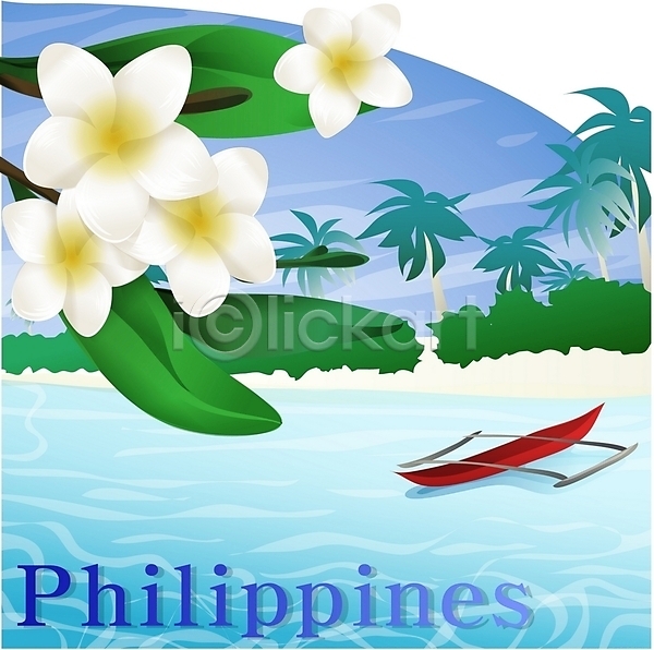 사람없음 EPS 일러스트 국화 꽃 나라꽃 바다 방카 배(교통) 식물 야외 야자수 여행 재스민 주간 클립아트 필리핀 해변 흰색