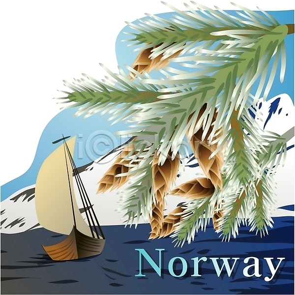 사람없음 EPS 일러스트 국화 꽃 나라꽃 나무 노르웨이 바이킹배 배(교통) 식물 야외 여행 전나무 주간 클립아트