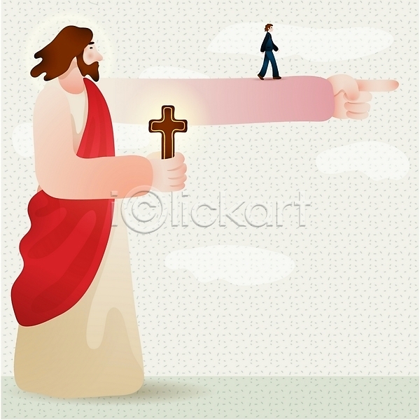 남자 남자만 두명 사람 EPS 일러스트 구름(자연) 기독교 성자 십자가 예수 종교캐릭터 캐릭터