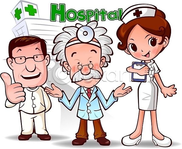 남자 사람 세명 여자 EPS 일러스트 간호사 병원 의사 의학 치료 캐릭터 홍보캐릭터 환자