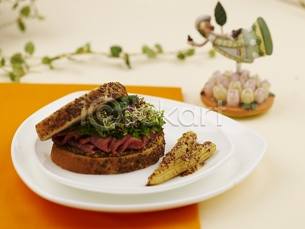 사람없음 JPG 포토 가로 그릇 빵 샌드위치 서양음식 스튜디오촬영 실내 음식 장식 접시 초록색