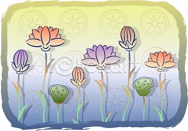 사람없음 EPS 일러스트 꽃 문양 백그라운드 불교 새해 식물 여름꽃 연꽃(꽃) 연밥 열매 자연 전통문양 한국전통