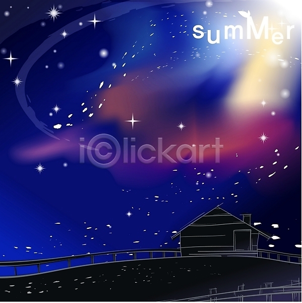 사람없음 EPS 일러스트 계절 밤하늘 백그라운드 별 사계절 야간 야외 여름(계절) 오로라 울타리 자연 자연현상 주택 풍경(경치) 하늘