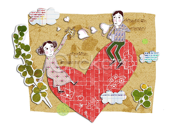 사랑 남자 두명 사람 소년 여자 PSD 일러스트 나뭇잎 놀이 물방울 커플 콜라주 하트