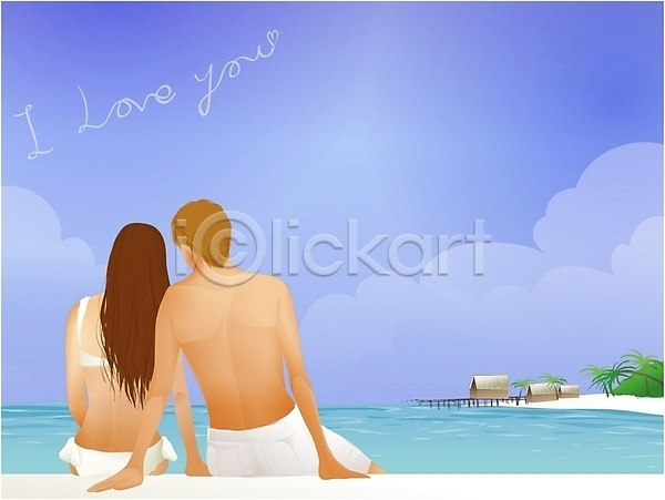 행복 남자 두명 사람 여자 EPS 일러스트 결혼 바다 수영복 신혼여행 야외 이벤트 주간 커플 해변