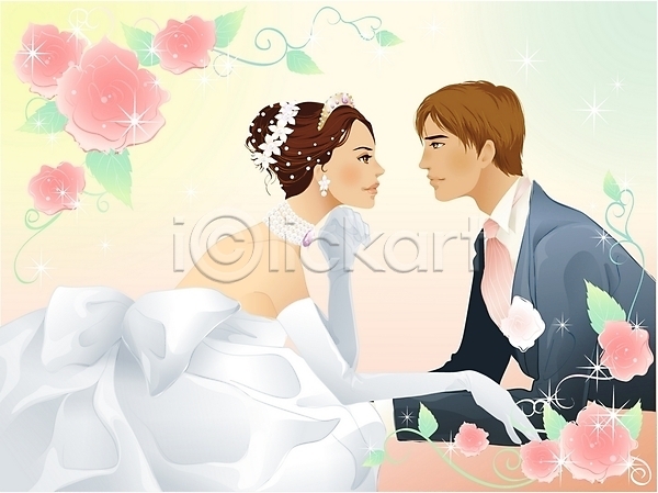 남자 두명 사람 여자 EPS 일러스트 결혼 꽃 신랑 신부(웨딩) 이벤트 장식 커플