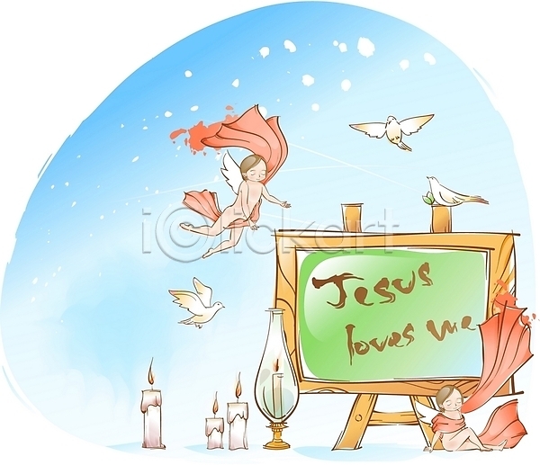 EPS 일러스트 기독교 등불 비둘기 오브젝트 조류 종교 천사 초 칠판
