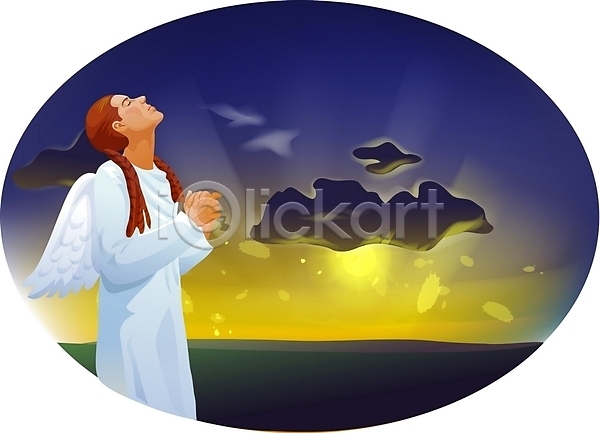 믿음 EPS 일러스트 가상인물 구름(자연) 기념일 기도 기독교 날개(비행) 부활절 빛 신앙심 야외 종교 천사 태양 하늘 해