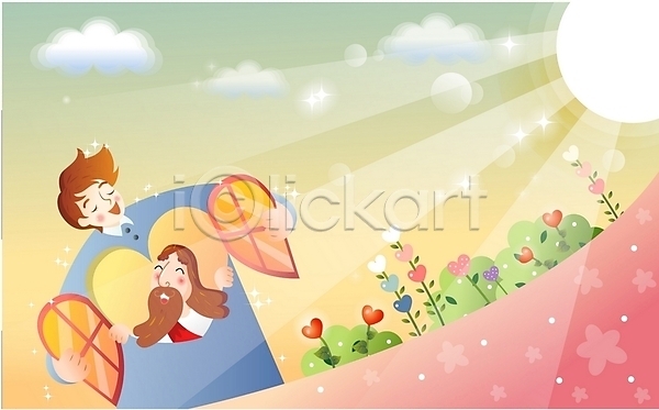 남자 두명 사람 소년 EPS 일러스트 구름(자연) 기독교 꽃 야외 예수 종교 주간 창문 태양 하트 해 햇빛