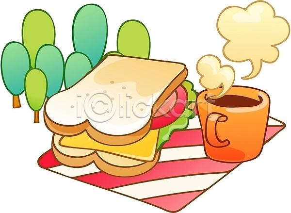 휴식 사람없음 EPS 아이콘 큐티아이콘 나무 디저트 빵 샌드위치 소풍 연기 음식 제빵 커피
