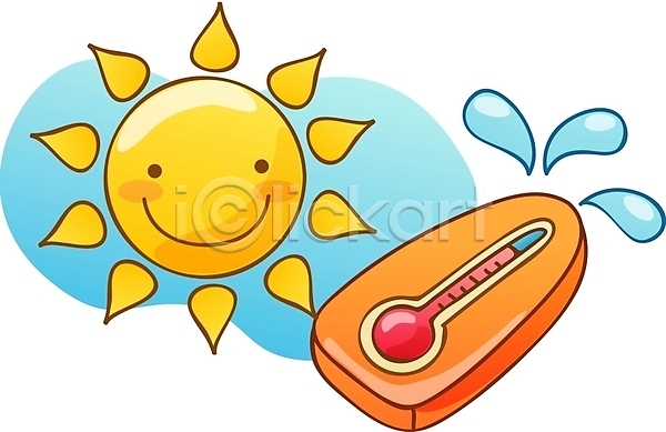 사람없음 EPS 아이콘 큐티아이콘 계절 날씨 더위 여름(계절) 온도계 자연 자연요소 체온계 태양 해