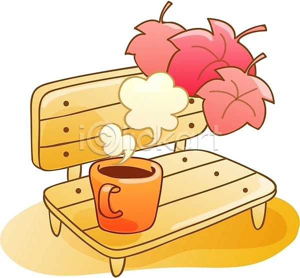 휴식 사람없음 EPS 아이콘 큐티아이콘 가을(계절) 계절 낙엽 문화 벤치 연기 의자 차(음료) 커피