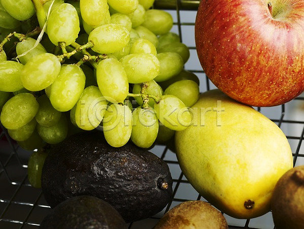 신선 사람없음 JPG 근접촬영 포토 가로 과일 농작물 망고 바구니 사과(과일) 스튜디오촬영 식물 실내 아보카도 여러개 음식 청포도 키위 포도