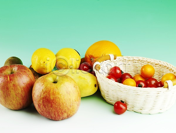 신선 사람없음 JPG 포토 과일 금귤 노란색 농작물 레몬 망고 바구니 방울토마토 빨간색 사과(과일) 소쿠리 스튜디오촬영 식물 실내 여러개 오렌지 음식 채소 토마토