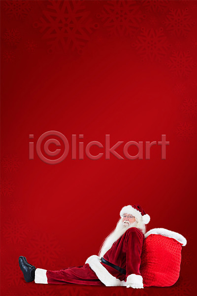 남자 노년 노인남자한명만 한명 JPG 옆모습 포토 해외이미지 기댐 보따리 빨간색 산타클로스 앉기 전신 크리스마스 해외202004