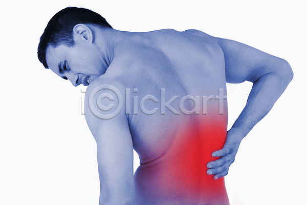 고통 20대 남자 한명 JPG 포토 해외이미지 몸통 백그라운드 빨간색 신체 요통 질병 척추 해외202004