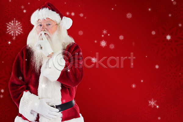 비밀 남자 노년 노인남자한명만 한명 JPG 앞모습 포토 해외이미지 눈꽃 백그라운드 빨간색 산타클로스 상반신 쉿 크리스마스 해외202004