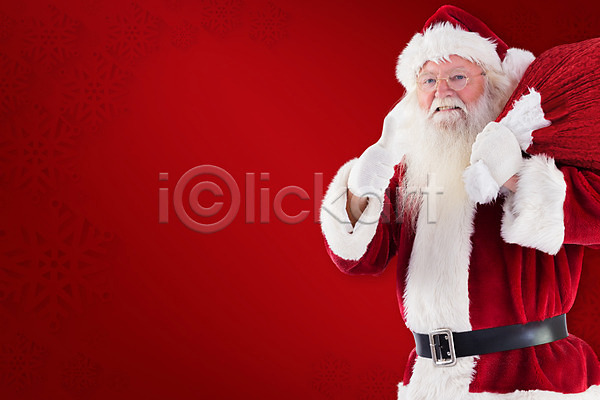 남자 노년 노인남자한명만 한명 JPG 앞모습 포토 해외이미지 들기 보따리 빨간색 산타클로스 상반신 크리스마스 해외202004