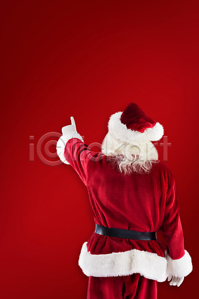 남자 노년 노인남자한명만 한명 JPG 뒷모습 포토 해외이미지 가리킴 빨간색 산타클로스 상반신 크리스마스 해외202004
