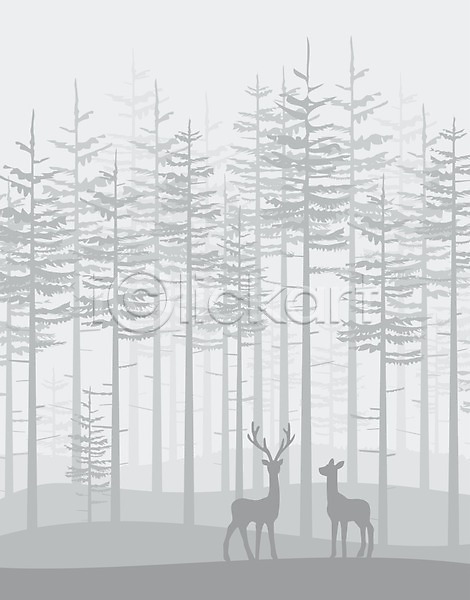 사람없음 EPS 일러스트 해외이미지 가문비나무 계절 공원 나무 동물 사슴 순록 식물 야생동물 야외 전나무 크리스마스 풍경(경치) 해외202004