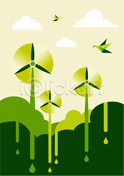 사람없음 EPS 일러스트 해외이미지 구름(자연) 그린에너지 무료이미지 에코 조류 초록색 친환경 풍력에너지 해외202004 환경