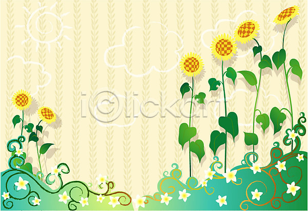 사람없음 EPS 일러스트 꽃 문양 백그라운드 식물 여름꽃 자연 패턴 해바라기