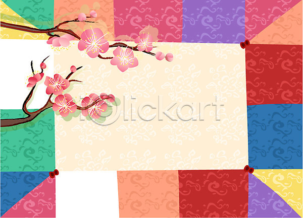 사람없음 EPS 일러스트 꽃 매화 문양 백그라운드 봄꽃 색동 식물 자연 전통 패턴 한국