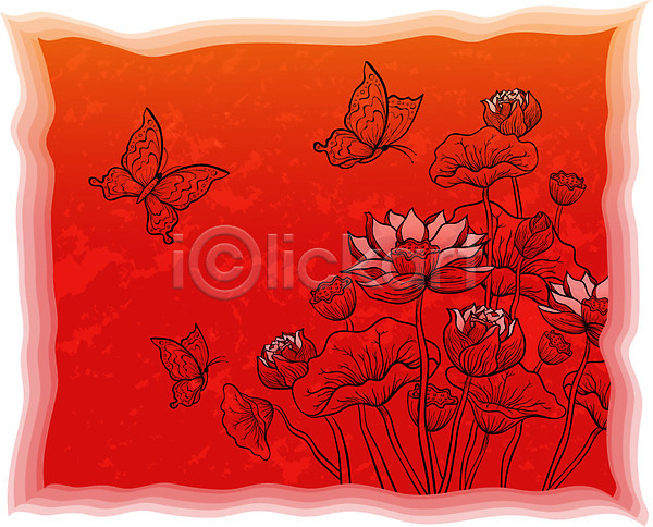 사람없음 EPS 일러스트 꽃 꽃무늬 나비 무늬 문양 백그라운드 빨간색 식물패턴 컬러 패턴