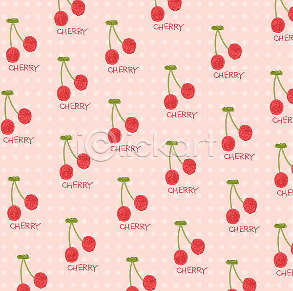 사람없음 EPS 일러스트 과일 무늬 문양 물방울무늬 백그라운드 분홍색 열매 체리 패턴