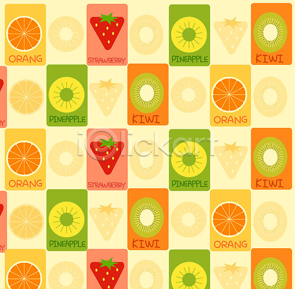 사람없음 EPS 일러스트 과일 딸기 무늬 문양 백그라운드 오렌지 키위 파인애플 패턴