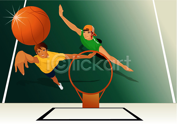 남자 두명 사람 여자 EPS 일러스트 구기 농구 농구공 농구대 농구장 레저 슛 스포츠 실내 운동 웰빙 점프