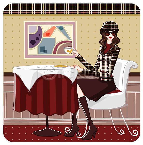 사람 여자 여자만 일러스트 상업시설 쇼핑 우먼라이프 유행 카페 커피 패션 패턴