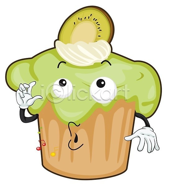 사람없음 EPS 일러스트 해외이미지 음식캐릭터 초록색 컵케이크 클립아트 키위 해외202004