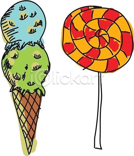 어린이 EPS 근접촬영 일러스트 해외이미지 그림 사탕 설탕 스케치 아이스크림 얼음 해외202004 흰배경