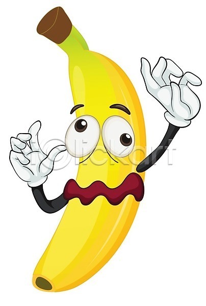 사람없음 EPS 일러스트 해외이미지 노란색 바나나 음식캐릭터 클립아트 해외202004