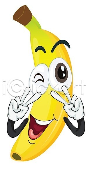 행복 사람없음 EPS 일러스트 해외이미지 노란색 미소(표정) 바나나 음식캐릭터 클립아트 해외202004
