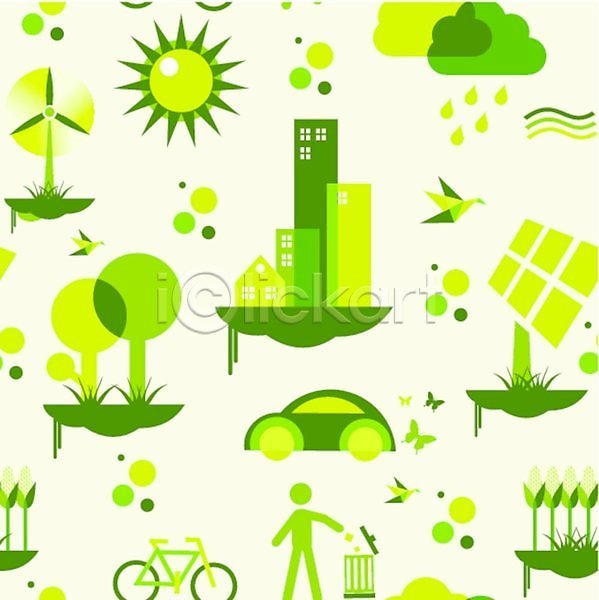 사람모양 사람없음 EPS 일러스트 해외이미지 건물 구름(자연) 그린에너지 나무 무료이미지 식물 에코 자동차 자전거 재활용 지구 집열판 초록색 친환경 패턴 풍력기 해외202004