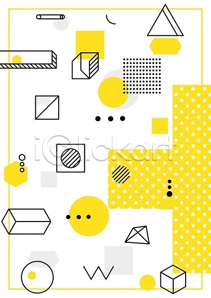 사람없음 EPS 일러스트 템플릿 해외이미지 검은색 그래픽 기하학 노란색 디자인 멤피스디자인 모양 백그라운드 선 원형 장식 점 추상 팝 패턴 포스터 해외202004 흰색
