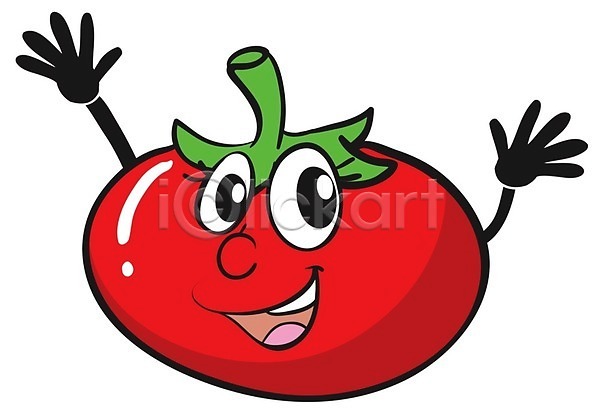 행복 사람없음 EPS 일러스트 해외이미지 미소(표정) 빨간색 음식캐릭터 클립아트 토마토 해외202004